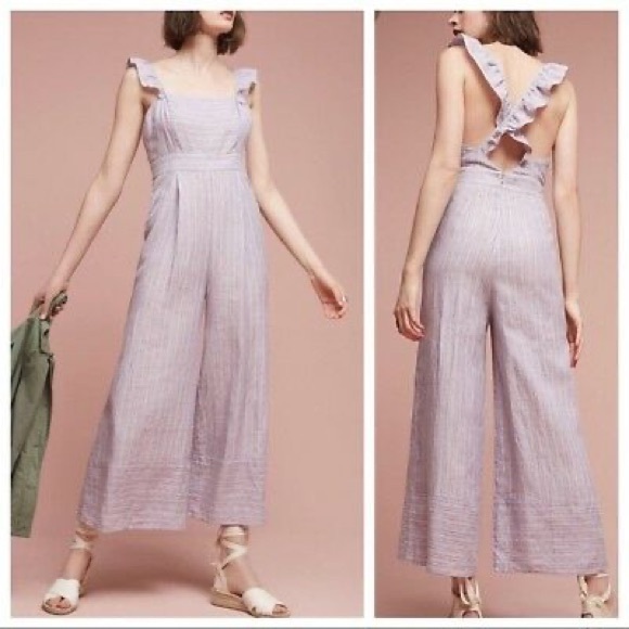 Anthropologie Pants - Anthropologie Elevenses Striped Ruffle Jumpsuit